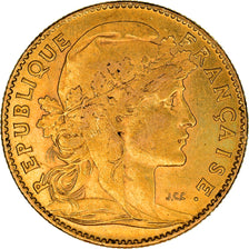 Moeda, França, Marianne, 10 Francs, 1907, Paris, EF(40-45), Dourado, KM:846