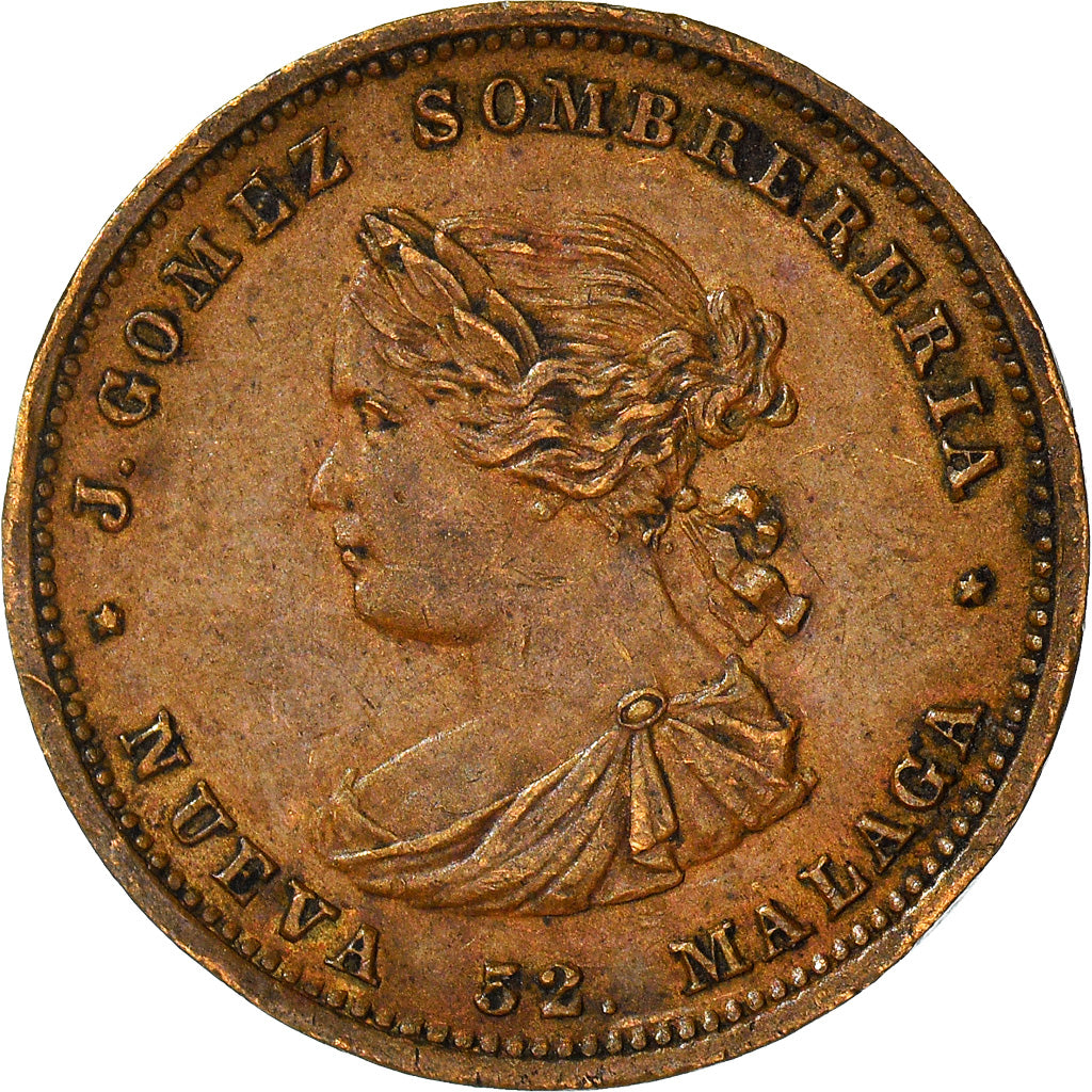 España, medalla, Isabelle II, J. Gomez gomez Sombrereria, Malaga, Publicity