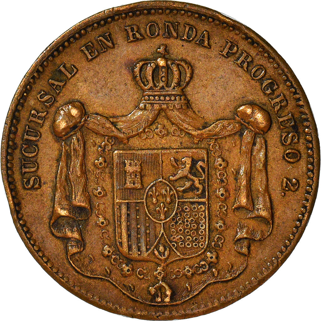 España, medalla, Isabelle II, J. Gomez gomez Sombrereria, Malaga, Publicity