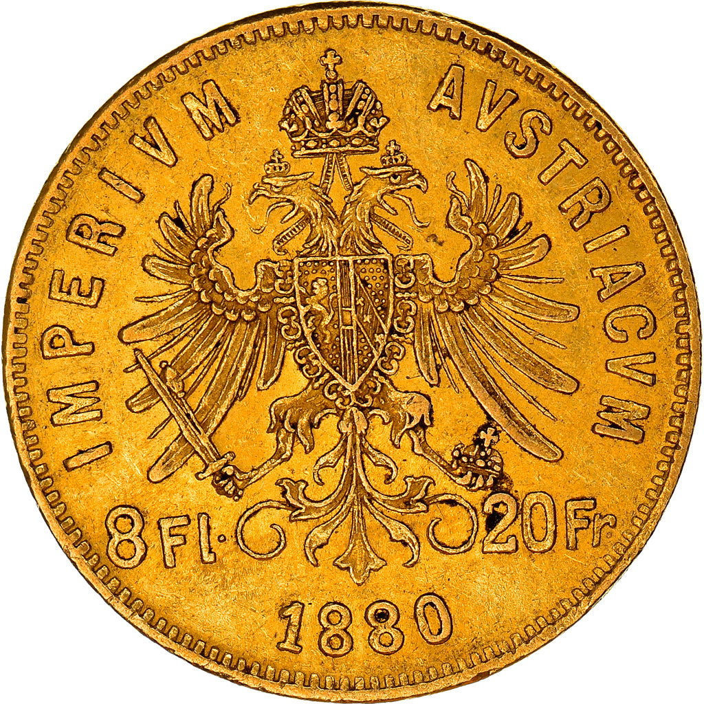 Coin, Austria, Franz Joseph I, 8 Florins-20 Francs, 1880, AU(50-53), Gold