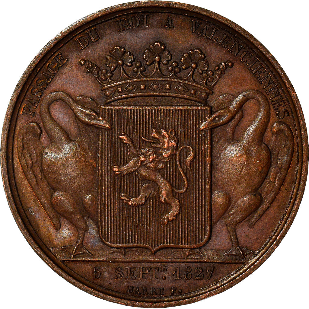Francia, medalla, Charles X, Passage à Valenciennes, History, 1827, E.Dubois