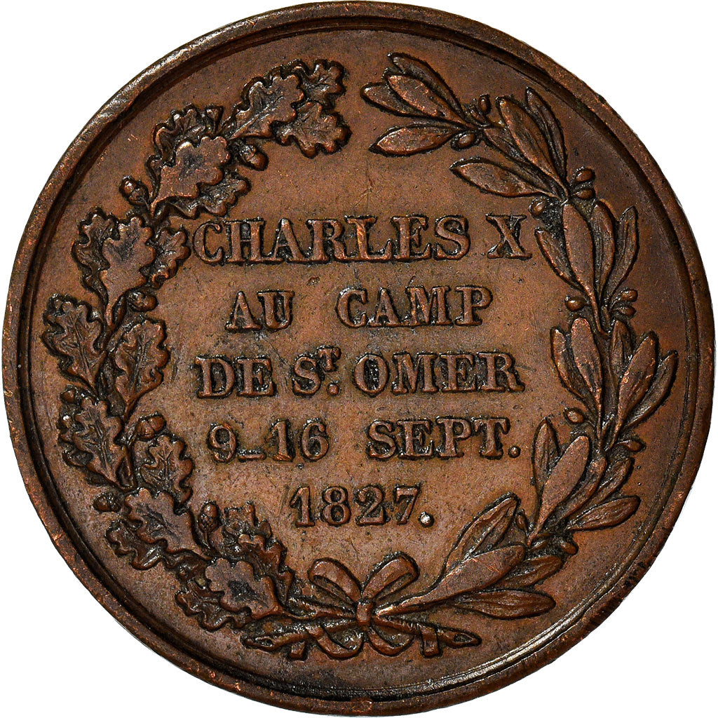 Francia, Token, Charles X au Camp de Saint-Omer, History, 1827, Dubois.E, BB+