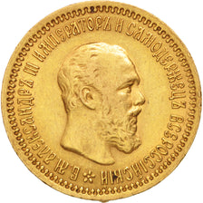 Russland, Alexander III, 5 Roubles, 1889, St. Petersburg, SS, Gold, KM:42
