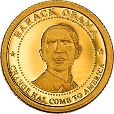 Moeda, Libéria, 5 Dollars, 2009, Barack Obama, MS(65-70), Dourado, KM:New
