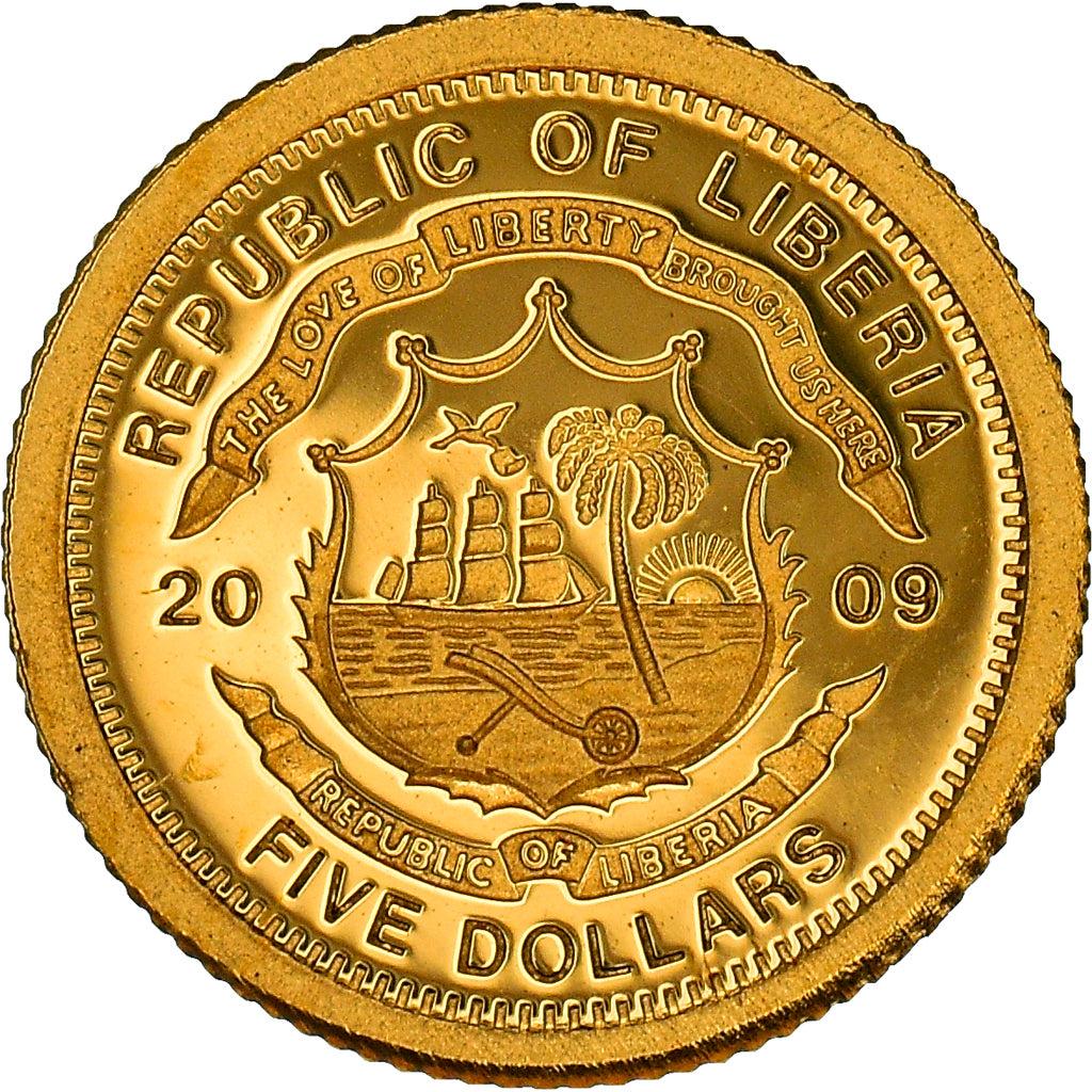 Monnaie, Liberia, 5 Dollars, 2009, Barack Obama, FDC, Or, KM:New