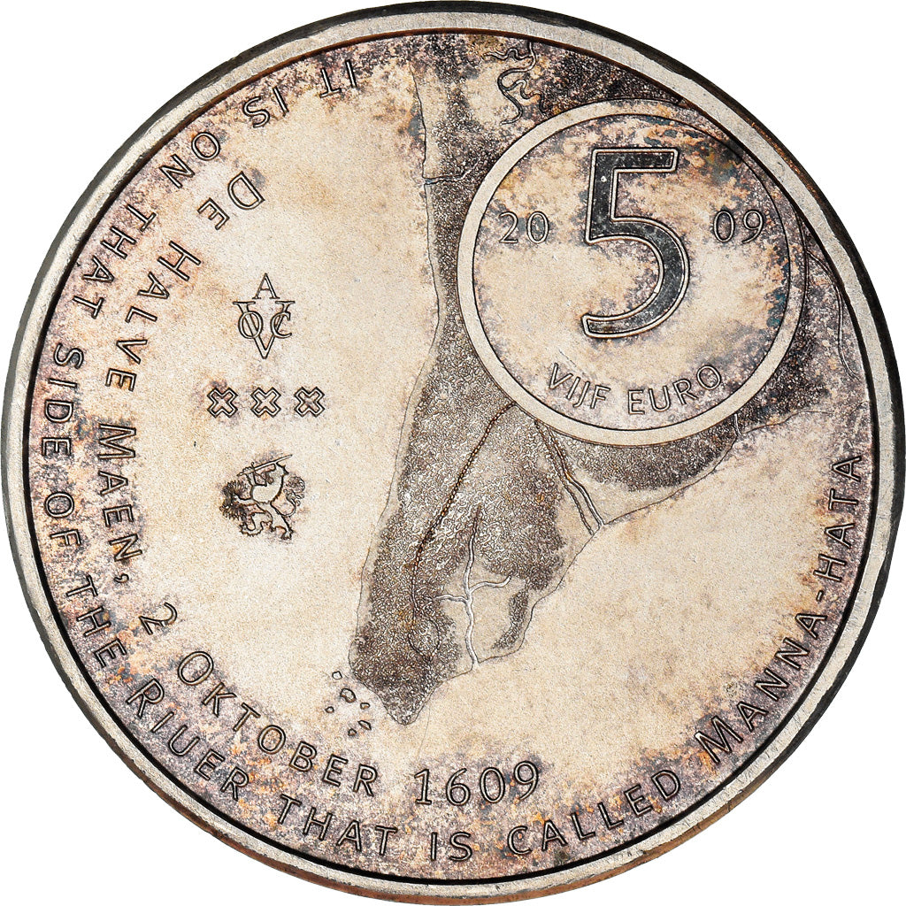 Netherlands, 5 Euro, Manhattan, 2009, AU(55-58), Silver, KM:282