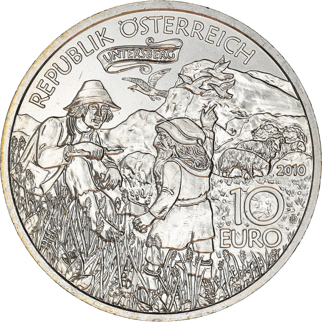 Austria, 10 Euro, Charlemagne in the Undersberg, 2010, Vienna, MS(64), Silver