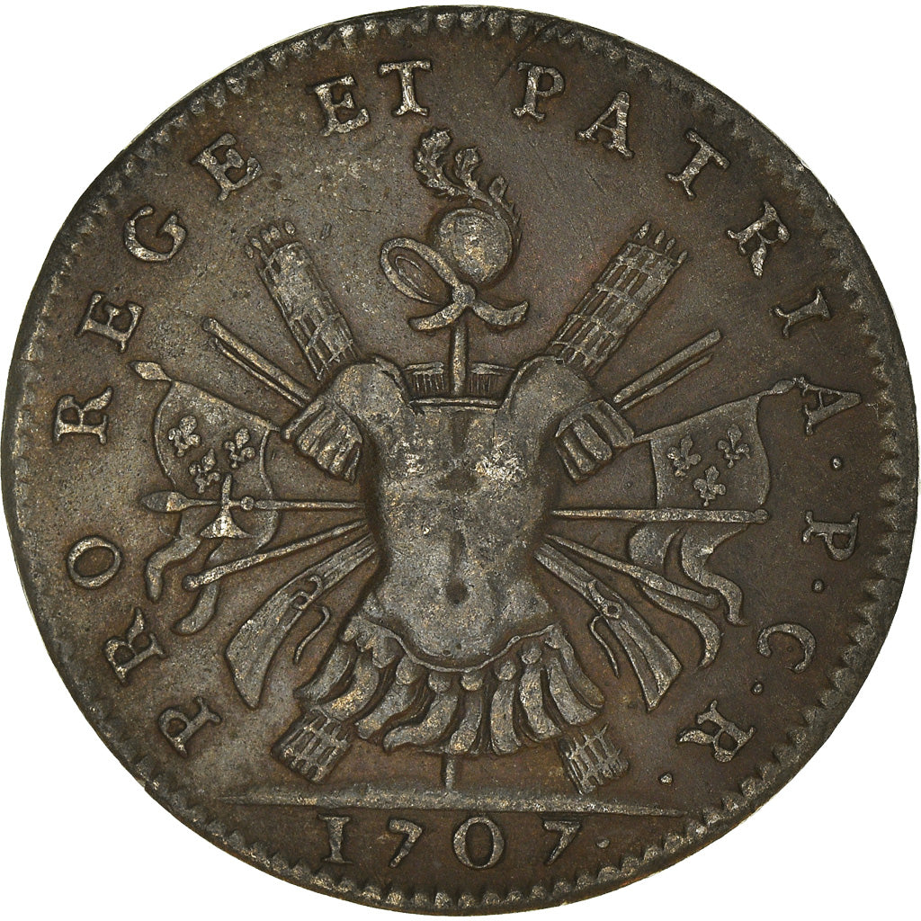 France, Jeton, Tir et Arquebuse, Reims, History, 1707, TTB+, Etain