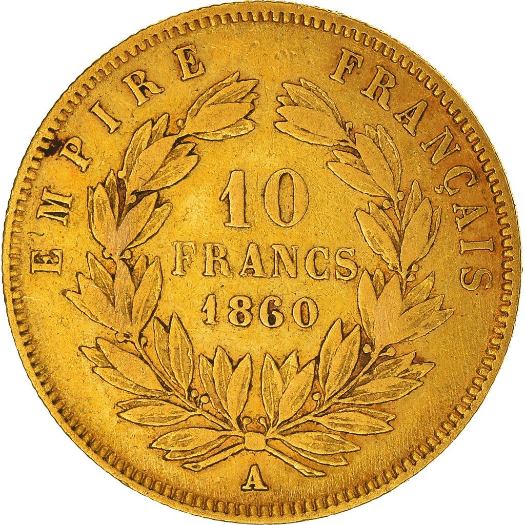Moneta, Francia, Napoleon III, Napoléon III, 10 Francs, 1860, Paris, BB, Oro