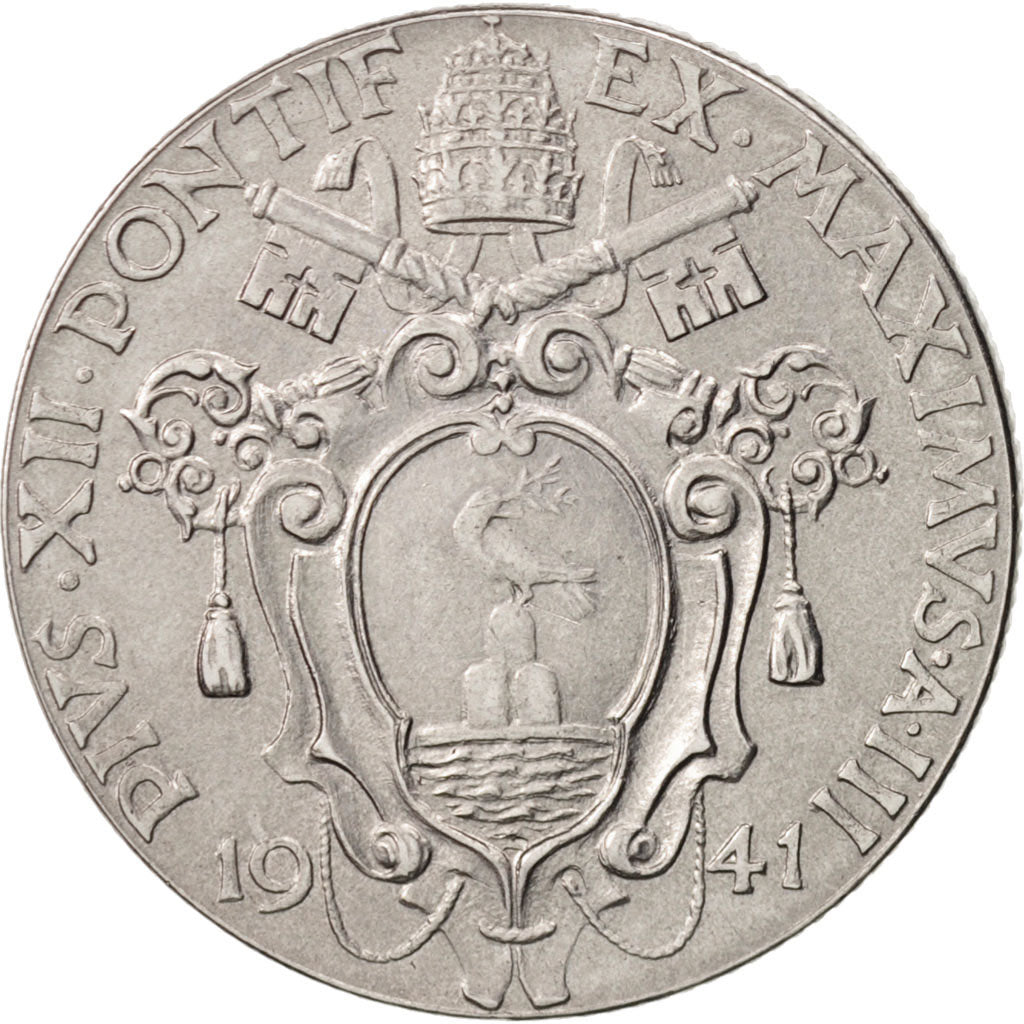 Vatikanstadt, Pius XII, Lira, 1941, SS+, Stainless Steel, KM:26a