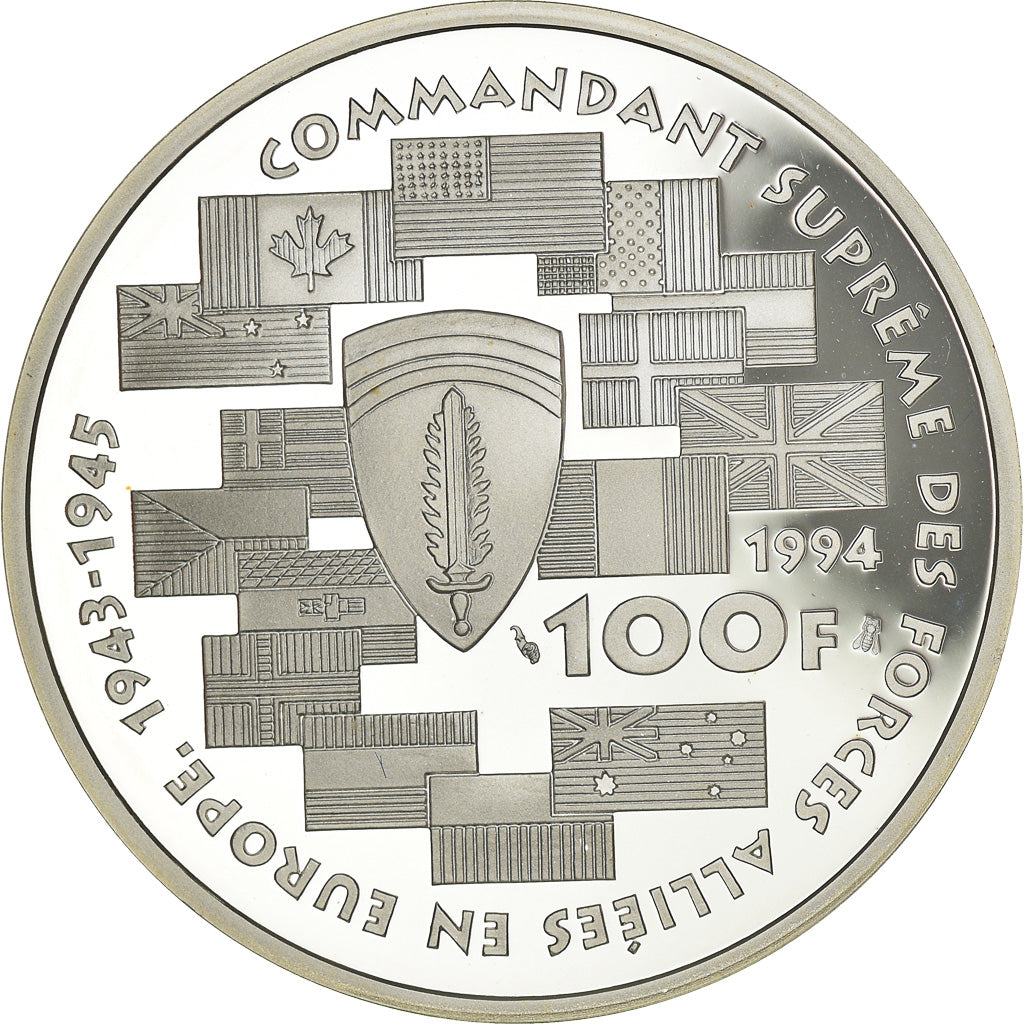 Coin, France, Dwight D.  Eisenhower, 100 Francs, 1994, Proof, MS(65-70), Silver