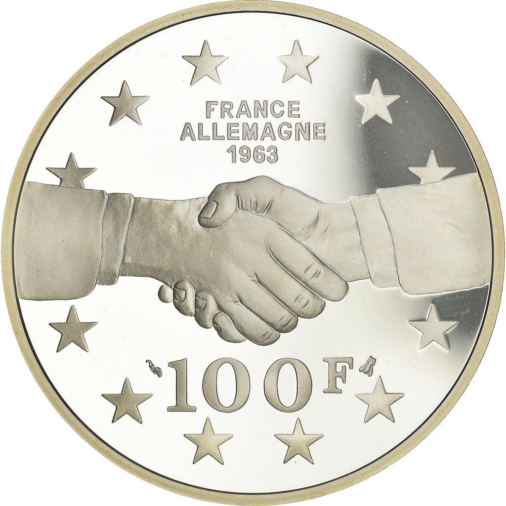 Coin, France, De Gaulle - Adenauer, 100 Francs, 1994, BE, MS(65-70), Silver