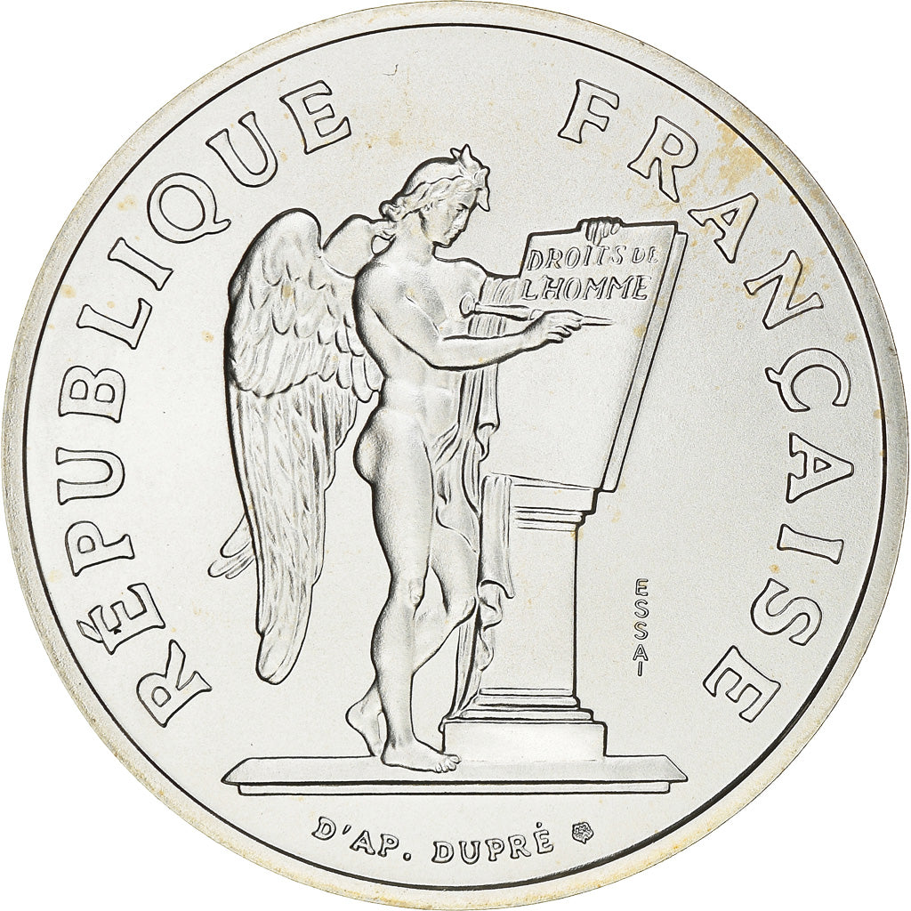Moeda, França, Droits de l'Homme, 100 Francs, 1989, ENSAIO, MS(65-70), Prata
