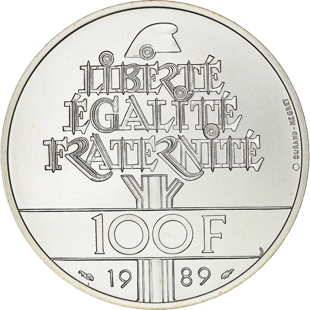 Moeda, França, Droits de l'Homme, 100 Francs, 1989, ENSAIO, MS(65-70), Prata