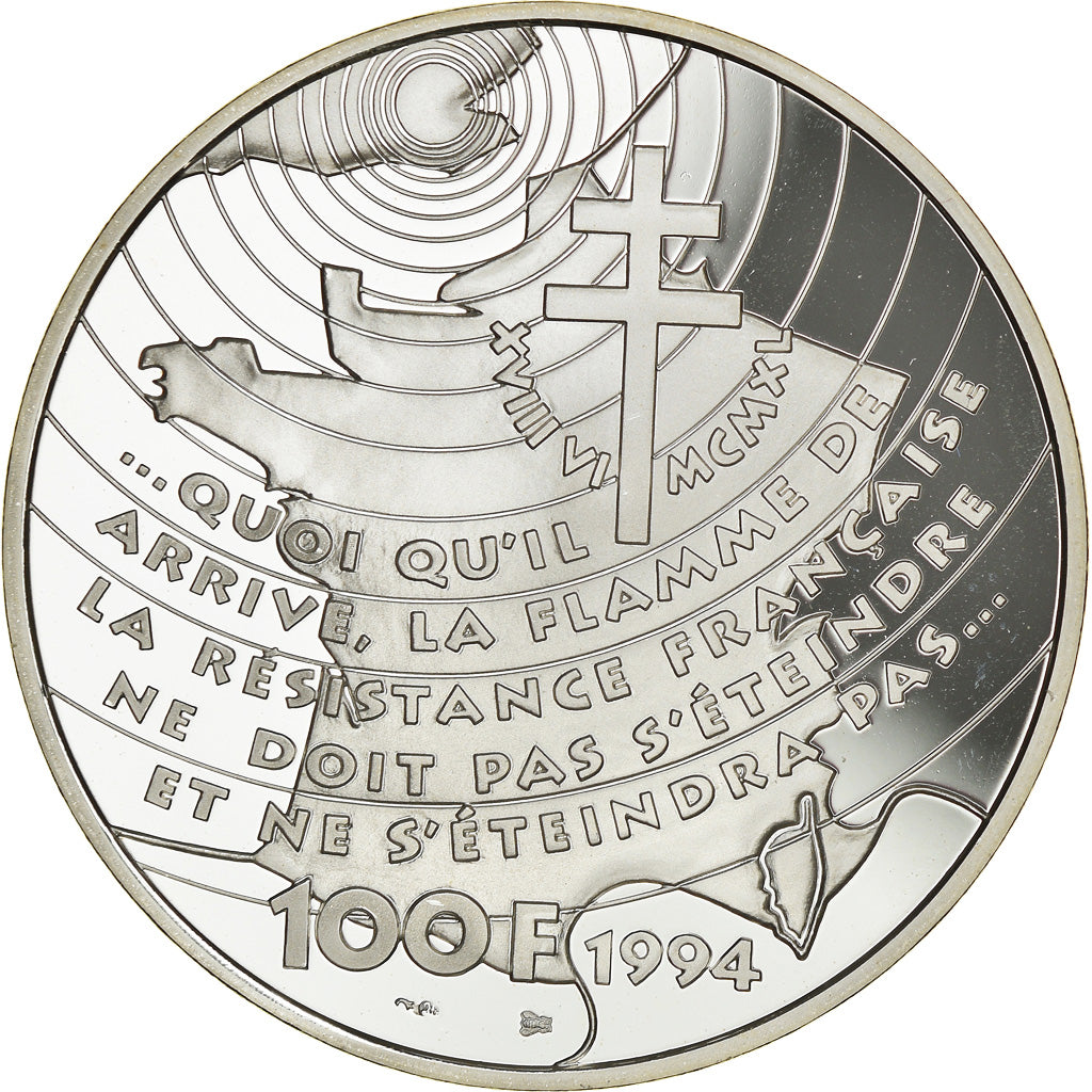 Coin, France, Général De Gaulle, 100 Francs, 1994, ESSAI, MS(65-70), Silver