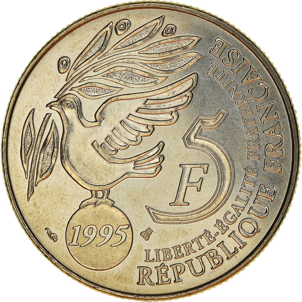 Coin, France, ONU, 5 Francs, 1995, MS(65-70), Nickel, Le Franc:345/1