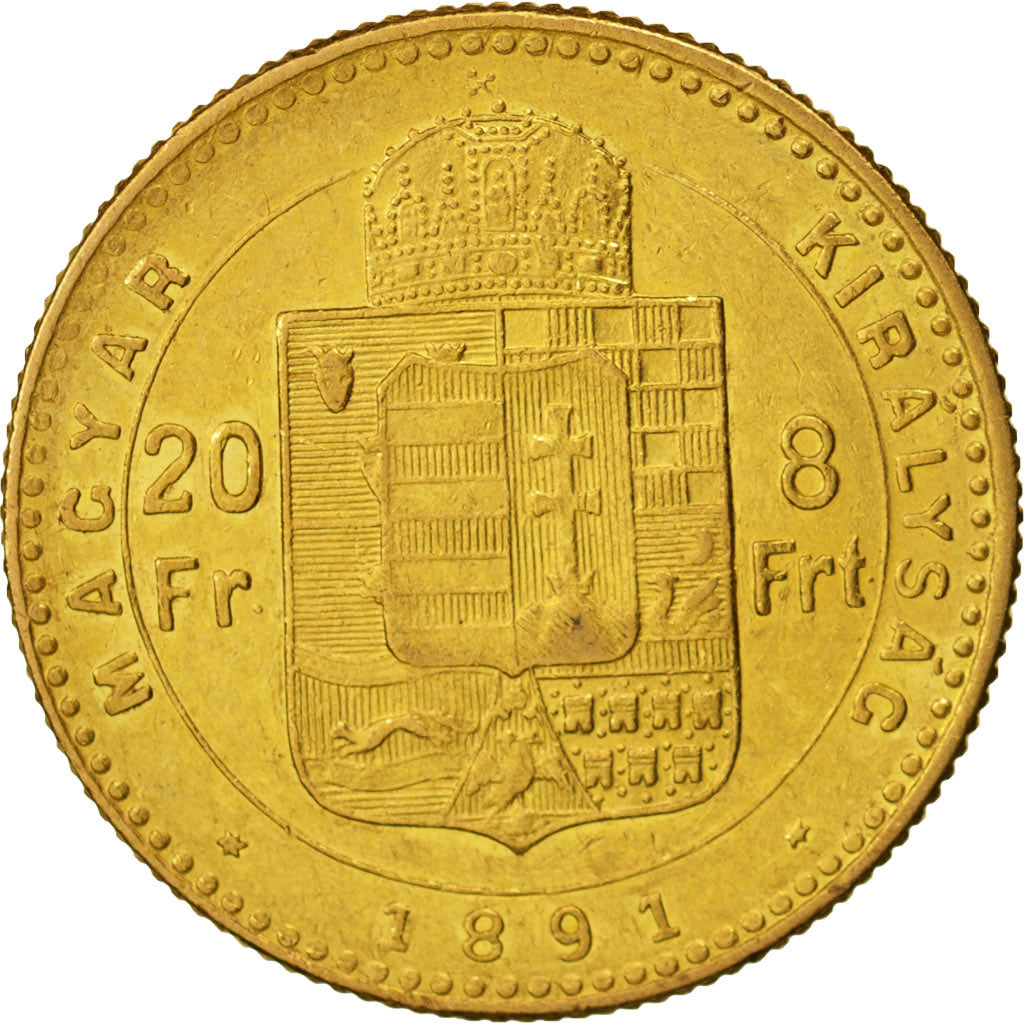 Hungary, Franz Joseph I, 8 Forint 20 Francs, 1891, Kormoczbanya, AU(50-53)