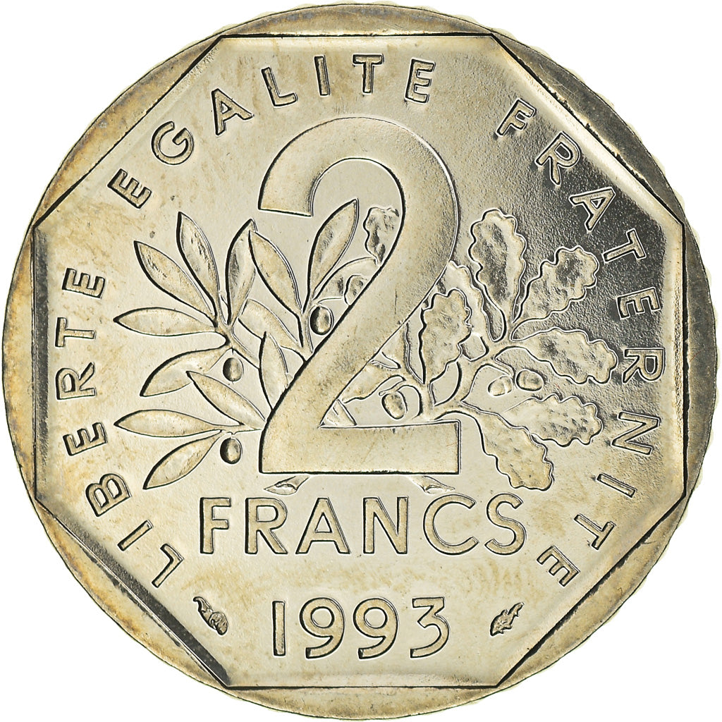 Coin, France, Semeuse, 2 Francs, 1993, Medal alignment, MS(64), Nickel