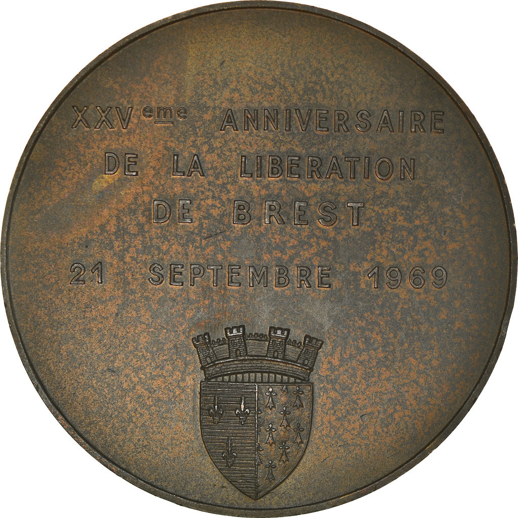 France, Medal, Libération de Brest, 25ème Anniversaire, WAR, MS(63), Bronze