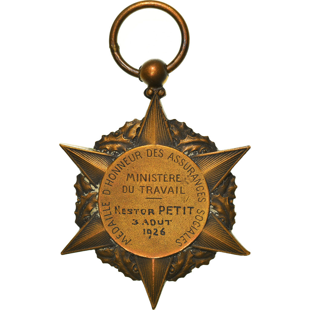 Francia, Ministère du Travail, Assurances Sociales, medalla, 1926, Excellent