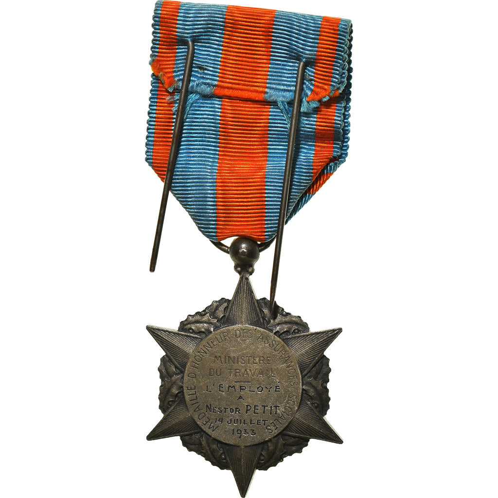 France, Ministère du Travail, Assurances Sociales, Médaille, 1933, Excellent