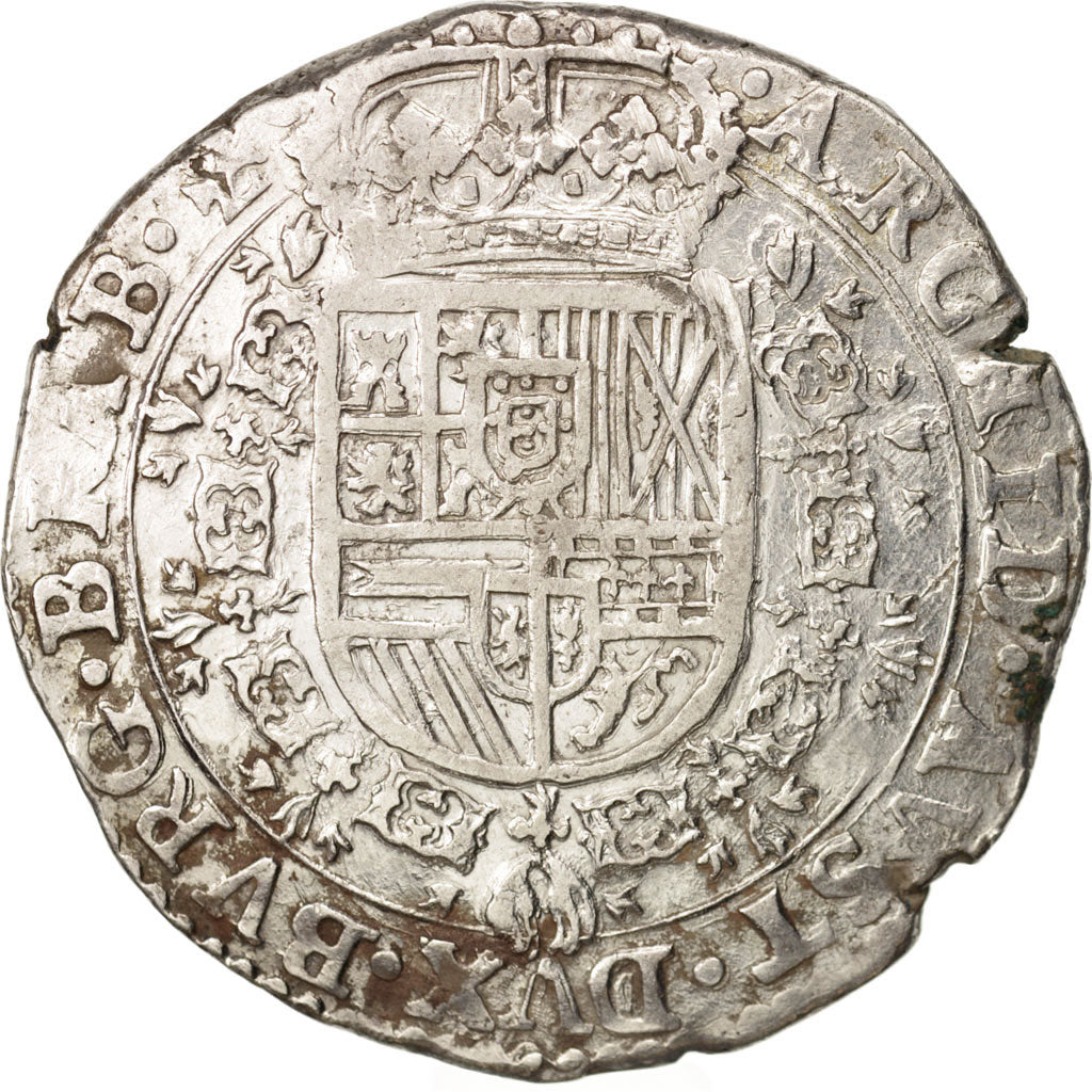 Spanish Netherlands, BRABANT, Patagon, 1677, Antwerp, AU(50-53), Silver, KM:81.1
