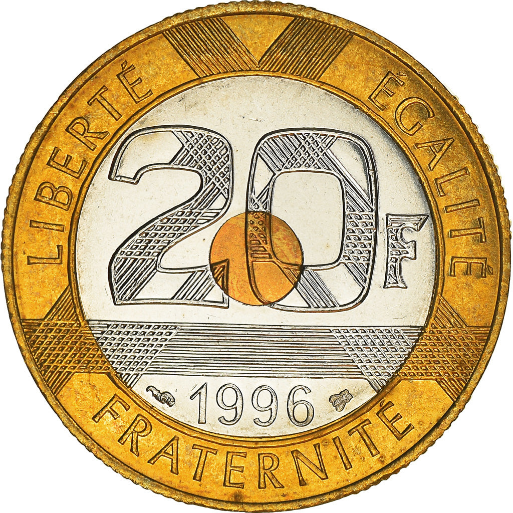 Coin, France, Mont Saint Michel, 20 Francs, 1996, Paris, MS(64), Tri-Metallic