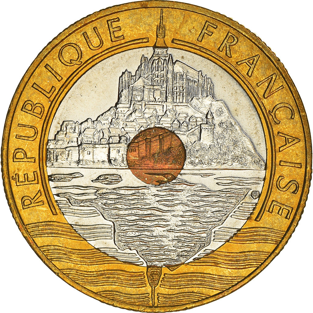 Coin, France, Mont Saint Michel, 20 Francs, 1996, Paris, MS(63), Tri-Metallic