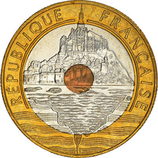 Coin, France, Mont Saint Michel, 20 Francs, 1996, Paris, MS(63), Tri-Metallic