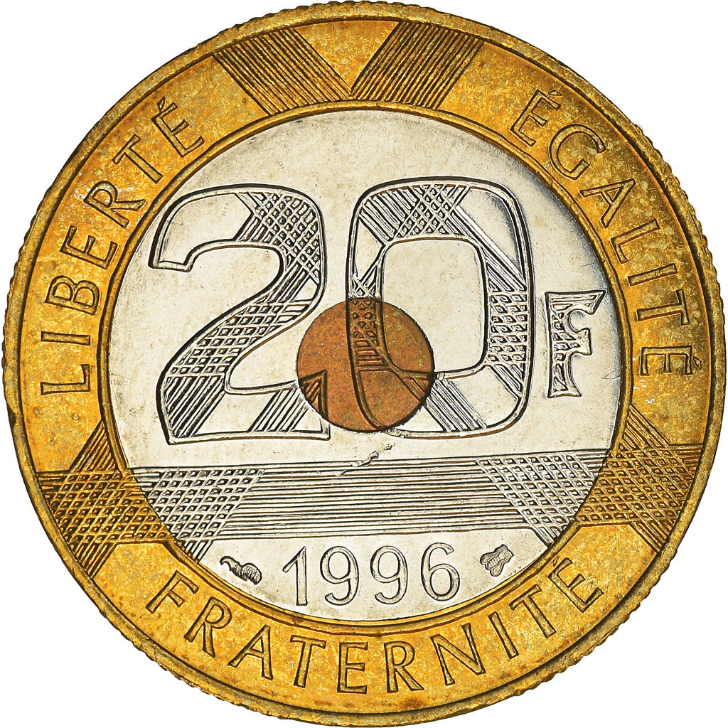 Coin, France, Mont Saint Michel, 20 Francs, 1996, Paris, MS(63), Tri-Metallic