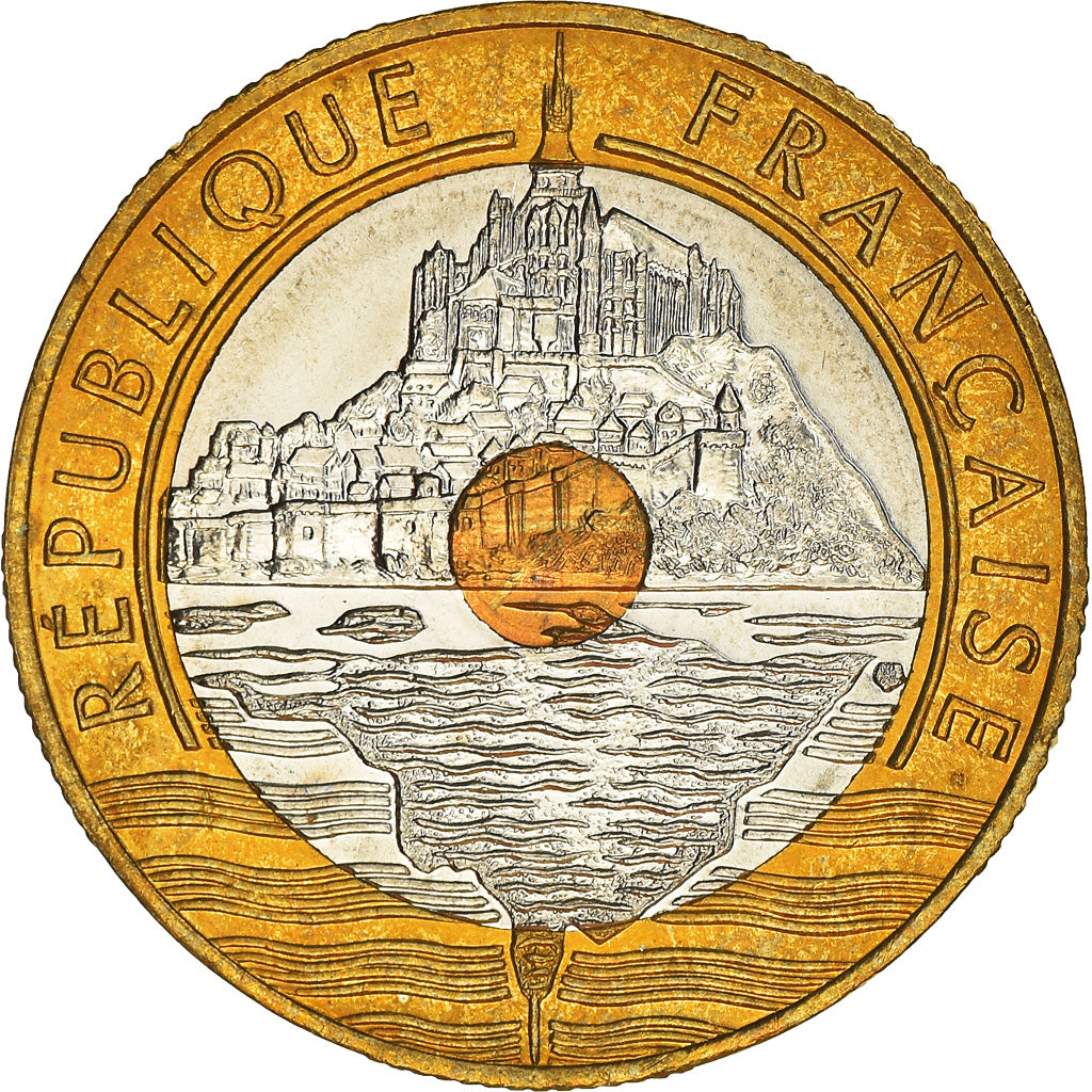Coin, France, Mont Saint Michel, 20 Francs, 1996, Paris, MS(63), Tri-Metallic