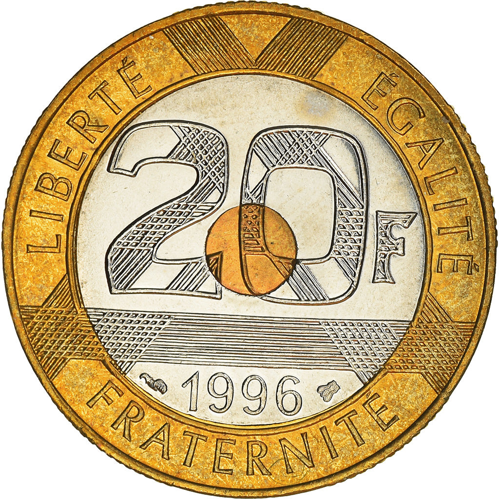 Coin, France, Mont Saint Michel, 20 Francs, 1996, Paris, MS(63), Tri-Metallic