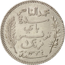 Tunisie, Muhammad al-Nasir Bey, Franc, 1915, Paris, SUP, Argent, KM:238