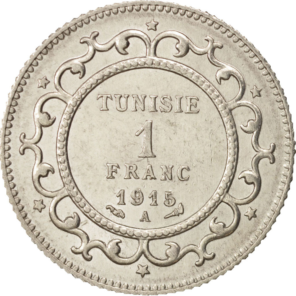 Tunisie, Muhammad al-Nasir Bey, Franc, 1915, Paris, SUP, Argent, KM:238