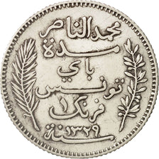 Tunisia, Muhammad al-Nasir Bey, Franc, 1911, Paris, EF(40-45), Silver, KM:238