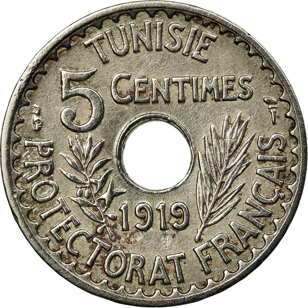 Coin, Tunisia, Muhammad al-Nasir Bey, 5 Centimes, 1919, Paris, EF(40-45)