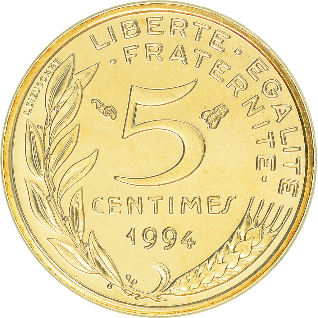 Coin, France, Marianne, 5 Centimes, 1994, Paris, BU, MS(65-70), Aluminum-Bronze