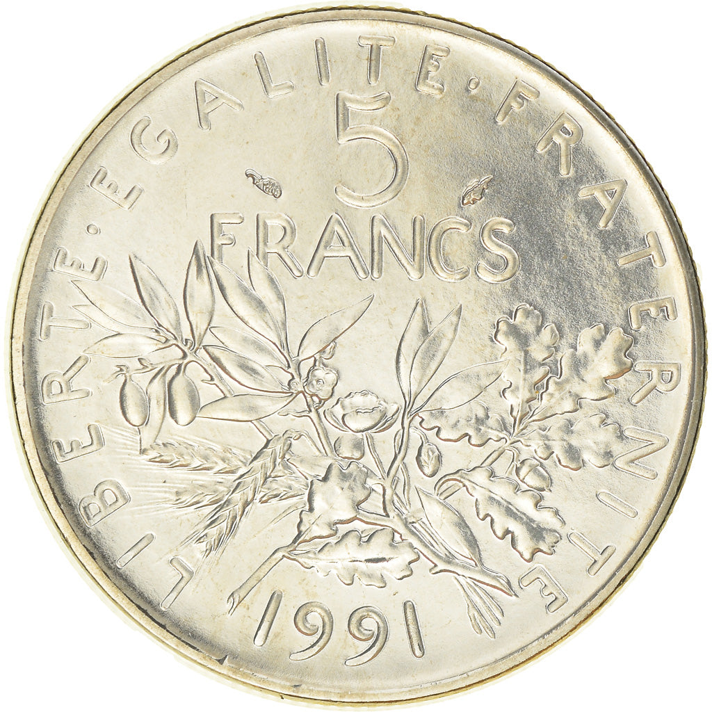 Moneta, Francia, Semeuse, 5 Francs, 1991, Paris, Frappe médaille, FDC, Nichel