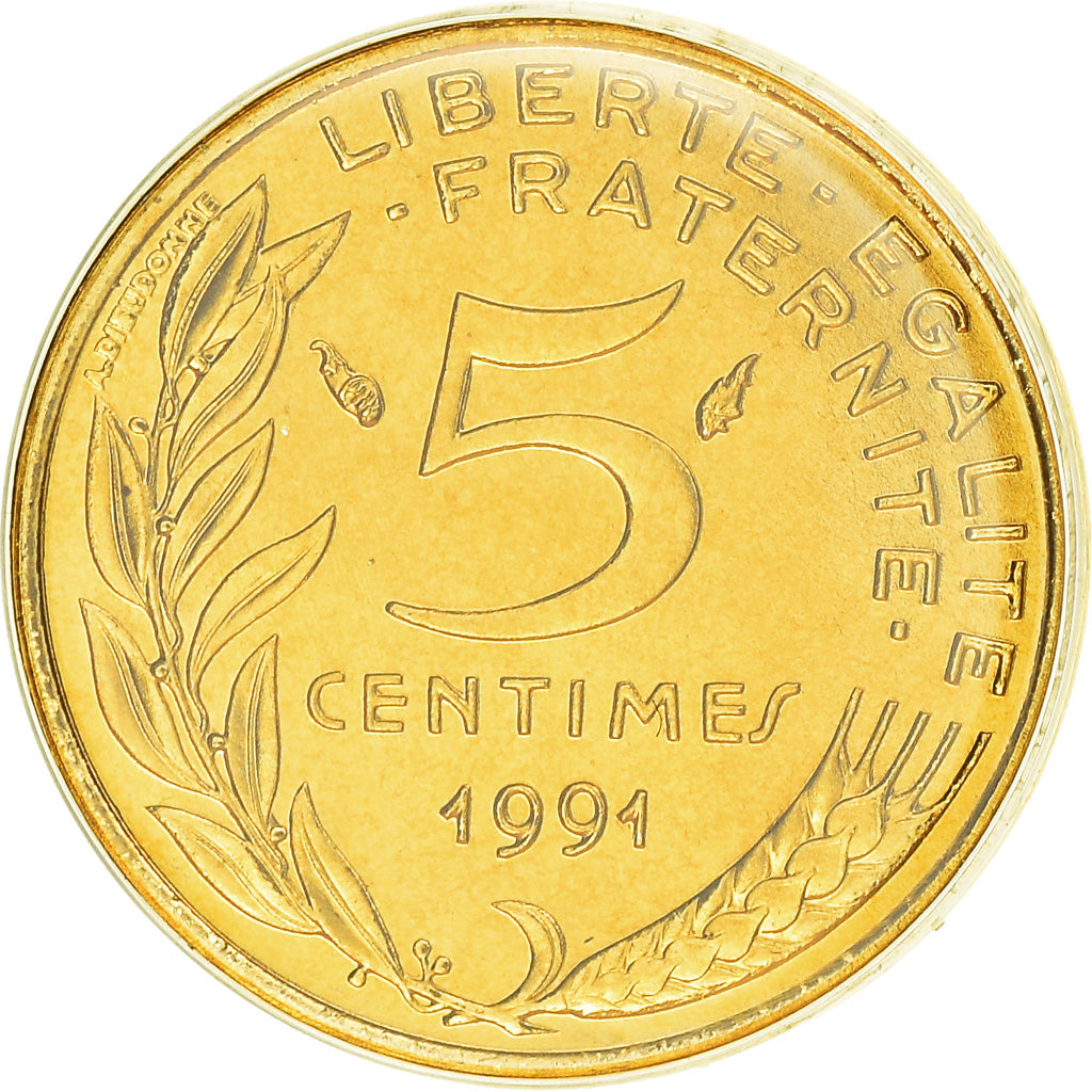 Coin, France, Marianne, 5 Centimes, 1991, Paris, Frappe médaille, MS(65-70)