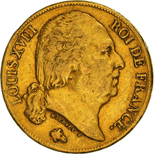 Moneda, Francia, Louis XVIII, 20 Francs, 1819, Paris, BC+, Oro, KM:712.1