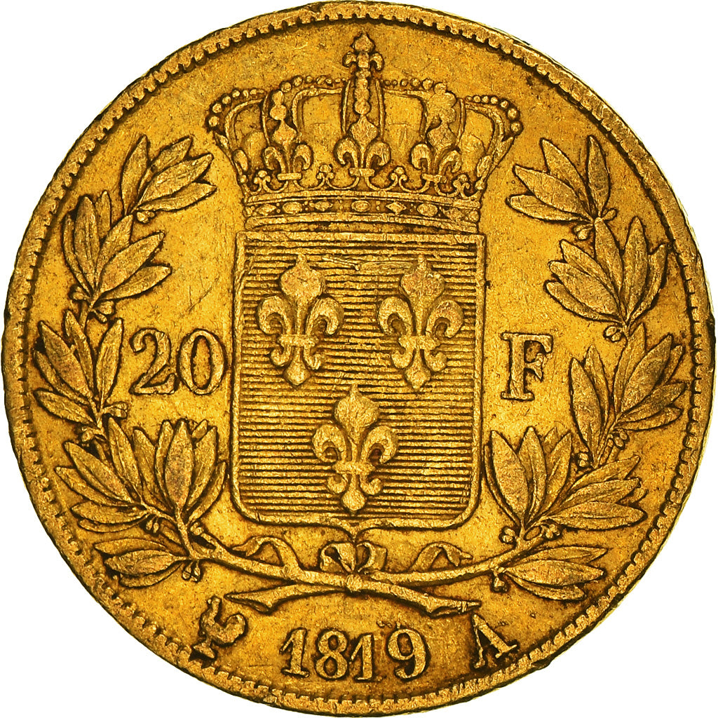 Moneda, Francia, Louis XVIII, 20 Francs, 1819, Paris, BC+, Oro, KM:712.1