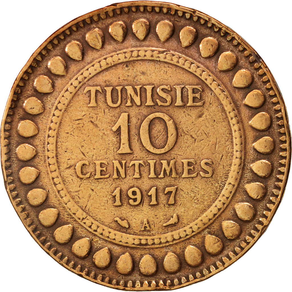 Coin, Tunisia, Muhammad al-Nasir Bey, 10 Centimes, 1917, Paris, EF(40-45)