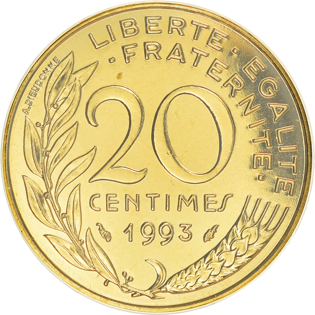 Coin, France, Marianne, 20 Centimes, 1993, Paris, Frappe médaille, MS(65-70)