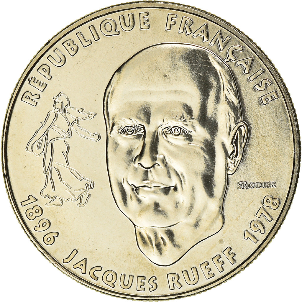 Coin, France, Jacques Rueff, Franc, 1996, Paris, MS(65-70), Nickel, KM:1160
