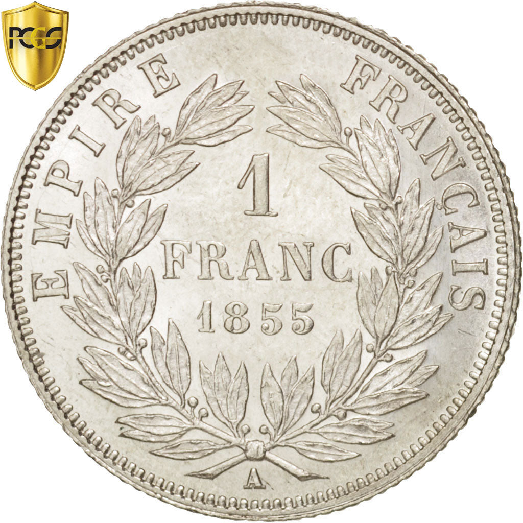 France, Franc, 1855, Paris, PCGS, MS63, Silver, KM:779.1, Gadoury:460