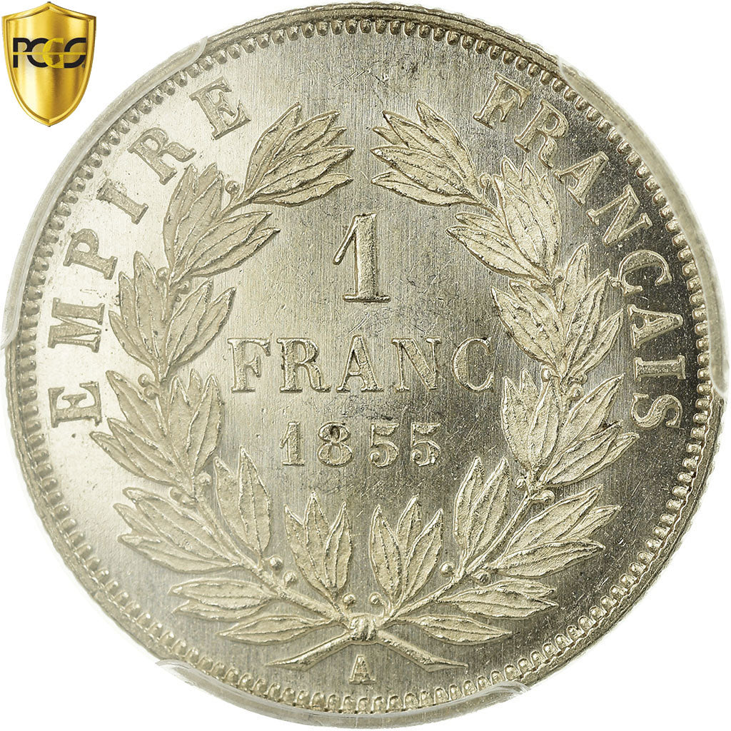 Coin, France, Napoleon III, Napoléon III, Franc, 1855, Paris, PCGS, MS63