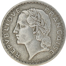 Moeda, França, Lavrillier, 5 Francs, 1952, Paris, EF(40-45), Alumínio