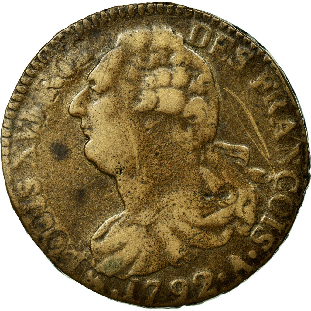 Coin, France, 2 sols françois, 2 Sols, 1792, Paris, VF(20-25), Bronze