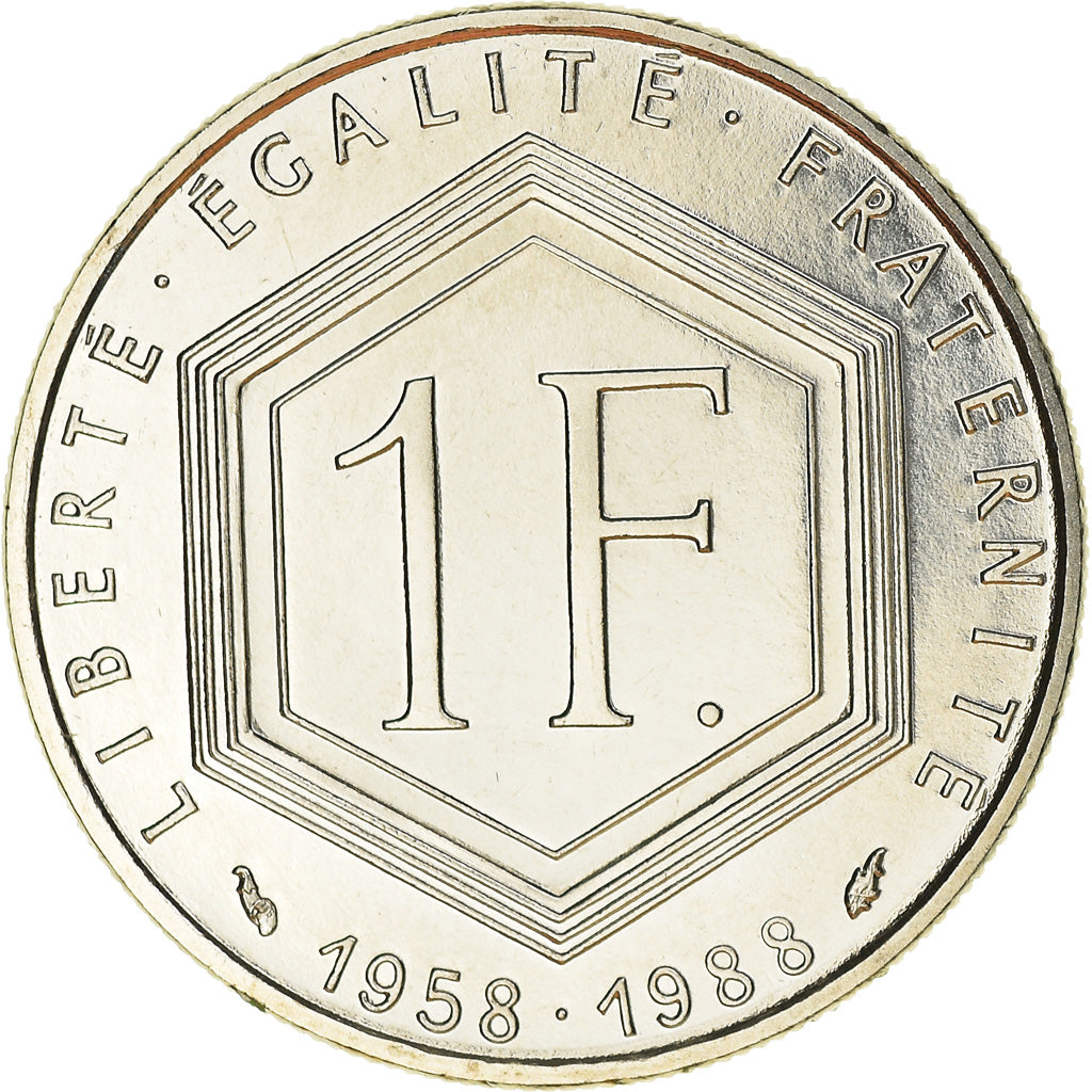 Moneta, Francja, Charles de Gaulle, Franc, 1988, Paris, MS(65-70), Nikiel