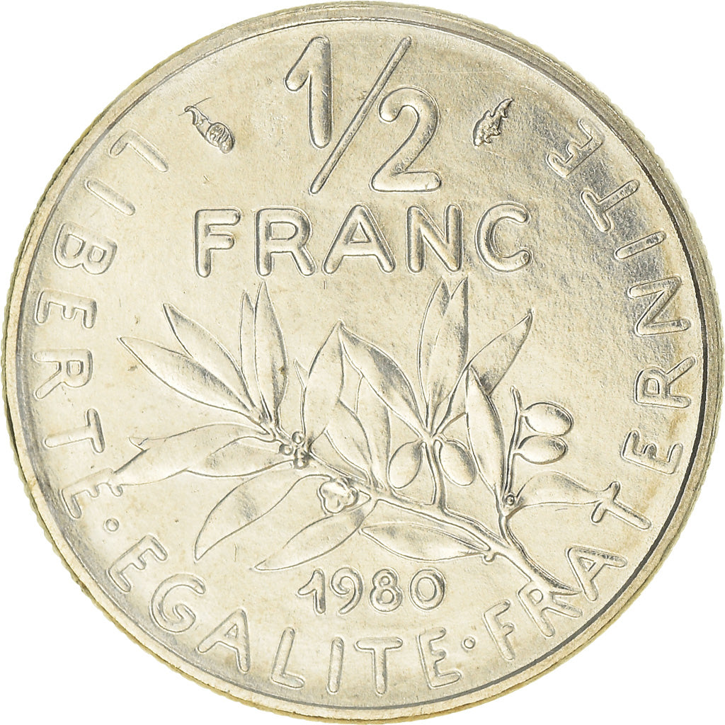 Moneta, Francja, Semeuse, 1/2 Franc, 1980, Paris, FDC, MS(65-70), Nikiel